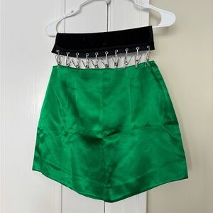 Green satin mini skirt from Zara